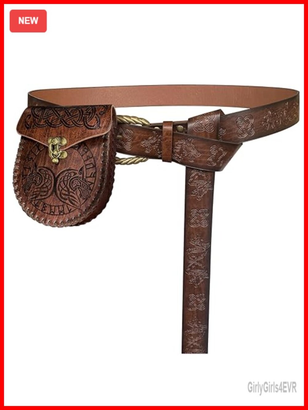 Medieval Embossed O Ring Belt with Nordic Belt Bag Faux Leather LARP